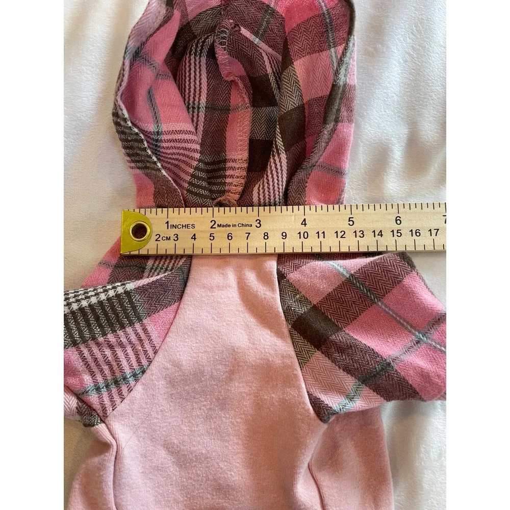 Fitwarm Pets Pink Plaid Dog Hoodie Small Puppy Sweatshirt with Leash Hole - Picture 5 of 8